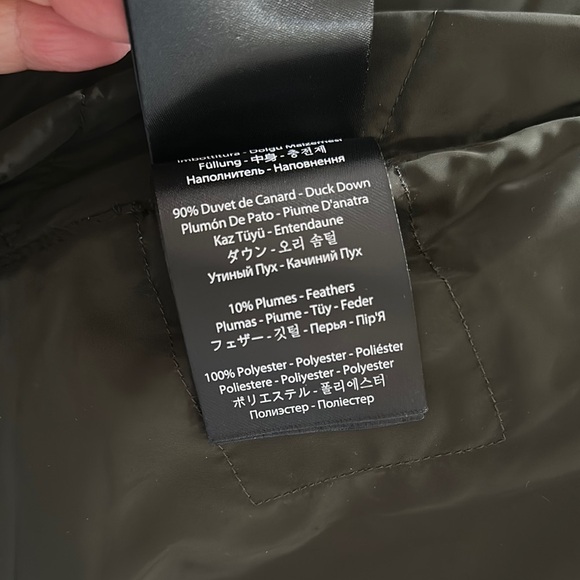 Mackage Inari-o Down Coat Two Tone Puffer Jacket Navy Green Mixed Media Parka - Picture 14 of 17